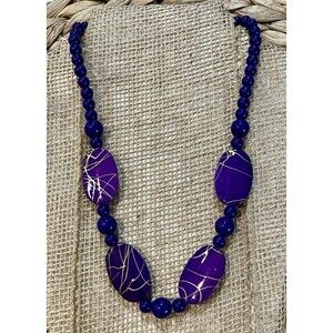 Vintage 1980s Retro Purple Swirl Chunky Plastic Acrylic Bead Necklace Punk